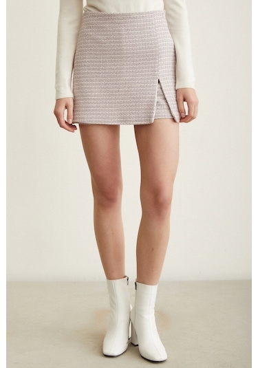 Never More Kırçıllı Yırtmaçlı Şort Etek Lila