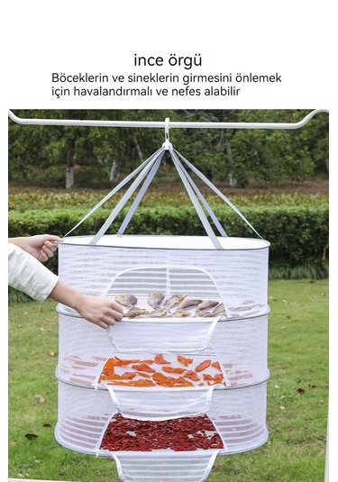 4 Katmanlı Kurutma Ağı Katlanabilir Sinek Kafesi - Siyah