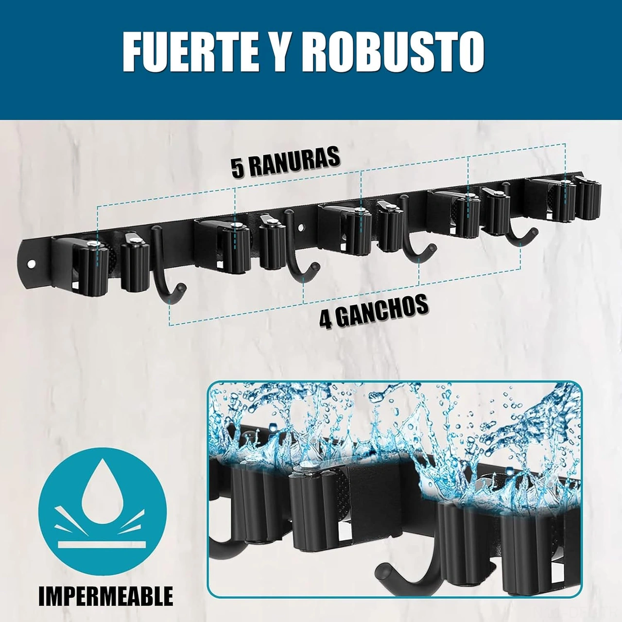 Dofolink Duvarlı Süpürge Ve Mop Tutucu, 5 Konumlu 4 Paslanmaz Çelik Kanca, Otomatik Yapışkan, Garaj-mutfak-banyo İçin Temizlik Aleti Organizerı