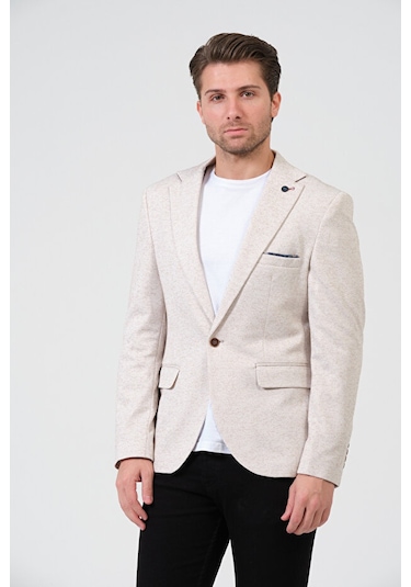 Bonesti Erkek Slim Fit Blazer Ceket Krem Kahve Benekli