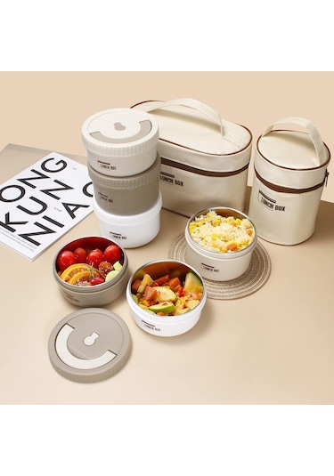 Paslanmaz Çelik Öğle Yemeği Kutusu 4 Parça ve Termal Çanta