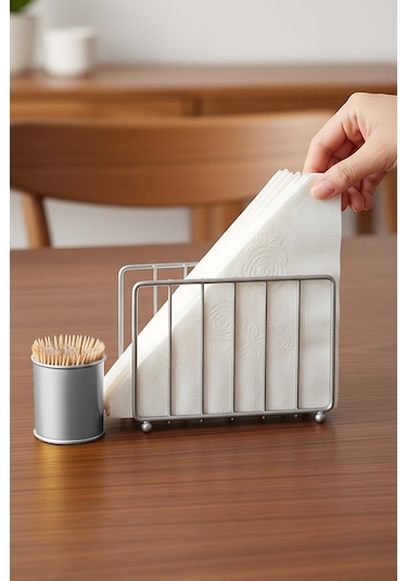 Silver Kafes Metal Peçetelik Gümüş