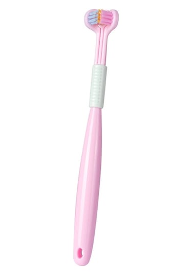 Sones Yalına Üç Taraflı Diş Fırçası Yumuşak Saç 360 Derece V Şekilli Diş Fırçası A22 Çocuk Pembe