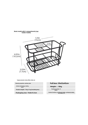 Wezone Stoksel Paslanmaz Çelik Diş Fırçası Tutucu, Elektrikli Diş Fırçası Ve Macun Depolama, Delme Yok Banyo Rakı 5 Bölmeli Siyah Bardaklı Diğer