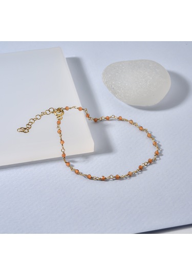 14 Ayar Altın Kaplama Sitrin Doğal Taşlı El Yapımı Gümüş Bileklik - Cbs00133 Altın