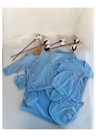 Erkek Bebek Natural Mavi 7 Parça Hastane Çıkışı Zıbın Seti Mavi