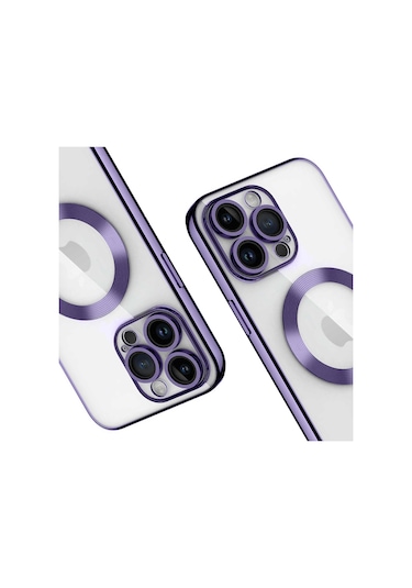 İphone 14 Pro Kılıf Magsafe Özellikli Metal Lazer Silikon Kapak