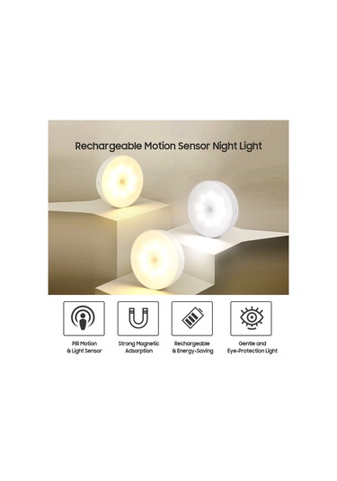 Springsun Usb Şarjlı Pır Hareket Sensörlü Led Gece Lambası, Manyetik Montaj, 3-5m Algılama, 400mah Pil, Beyaz Işık, Odalar/ Mutfak/ Merdivenler İçin Beyaz