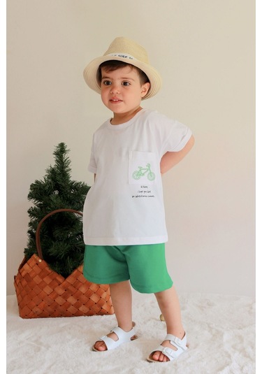 Babywom Unisex Oversize Yazlık Şortlu Basic Takım- Yeşil