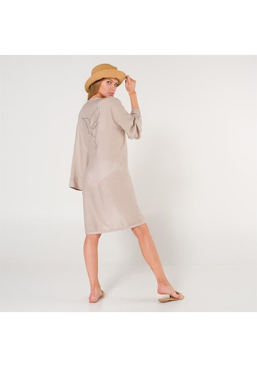 Mona Kadın Kruvaze Pul Baskılı Plaj Elbisesi Taş