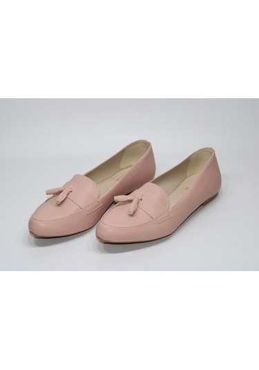 Sedef Kaymaz Düz Taban Püsküllü Kadın Pudra Günlük Babet Ayakkabı
