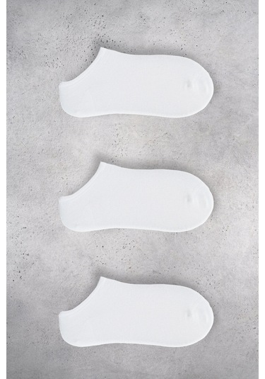 Zulıbel Düz Bamboo Kadın 3'lü Paket Patik Beyaz Çorap