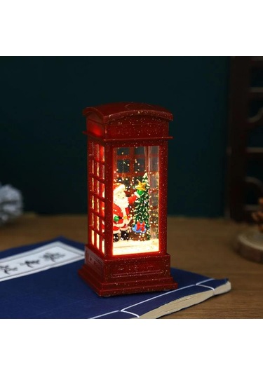 Yaozixa Masaüstü Noel Ağaçlı Telefon Kabini Işıklı Fener, Su İçeren Dekoratif Senaryo, Zf-076au Pil Dahil Değil