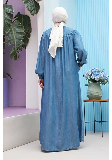 Neways 6634 - Tensel Denim Elbise Koyu Mavi