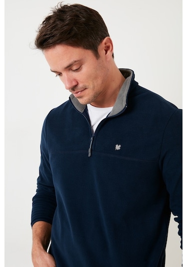 Buratti Slim Fit Anti-Pilling Tüylenme Yapmayan Bato Yaka Kışlık Şardonlu Erkek Polar 5906001 Lacivert