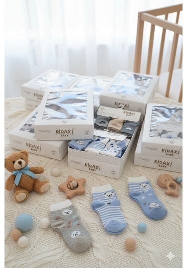 Desenli Erkek Bebek 3 Çift Çorabı 0-6 Ay Arası Desenli