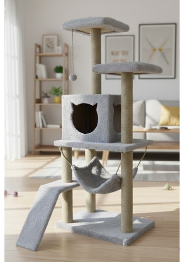 Missidea S9 Kedi Tırmalama Kulesi Platformlu 124 Cm Gri