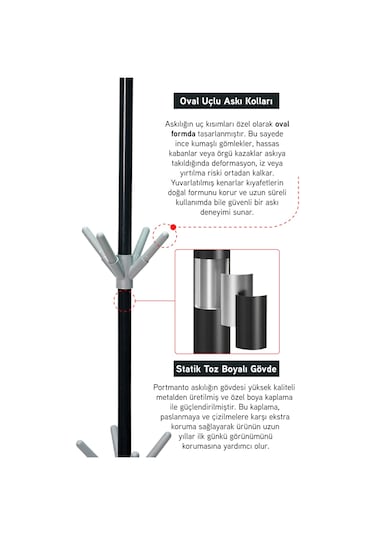 İronika Modern Portatif Elbise Askısı Ayaklı Portmanto Askı Vestiyer Askılık - Gri Gri