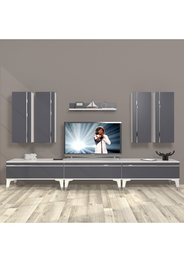 Decoraktiv Eko 8d Mdf Silver Tv Ünitesi Tv Sehpası Beyaz - Antrasit