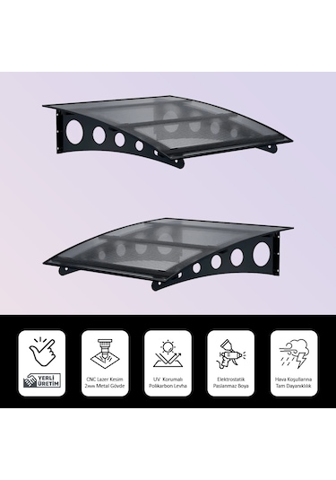 SundurmaX Pratik Metal Sundurma 150x100 Oval Serisi Kapı Üstü Sundurma Antrasit - Şeffaf