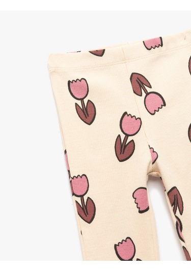 Koton Pamuklu Beli Lastikli Çiçek Desenli İspanyol Paça Tayt Bej Desenli 6wmg40018ak Ekru Desenli Koton Pamuklu Beli Lastikli Çiçek Desenli İspanyol Paça Tayt Bej Desenli 6wmg40018ak Ekru Desenli