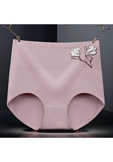Koyu Pembe Pamuk Baskılı Yüksek Bel Kadın İç Çamaşırı Doğum Sonrası Kadınlar İçin Nefes Alabilir Ve Minimalist Rahat Külot Koyu Pembe