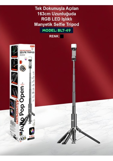 163cm Rgb Işıklı Magsafe Selfie Tripod Uzaktan Kumandalı, Tek Dokunuşla Açılan Katlanabilir