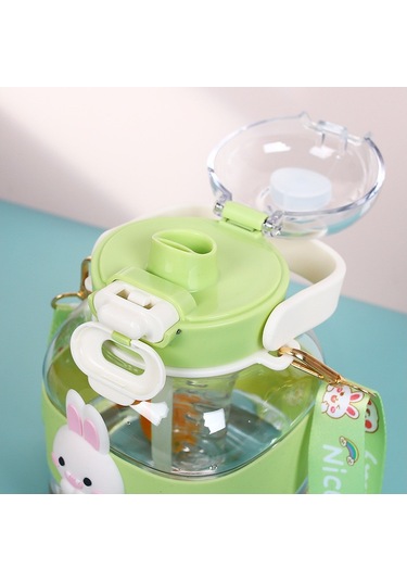 Sevimli Çizgi Film Baskılı Büyük Gövdeli Plastik Su Bardağı, Renkli Samanlı Bardak, Yaz İçin Pratik Spor Matarası, Çocuklar İçin Eğlenceli Desenli Kova Bardak, Dayanıklı Ve Hafif Beyaz