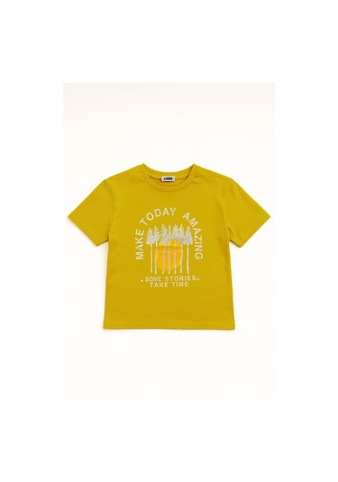 Erkek Çocuk %100 Pamuklu Baskılı Kısa Kollu Tişört - Sarı 3-4 Yaş 8-9 Yaş SARI