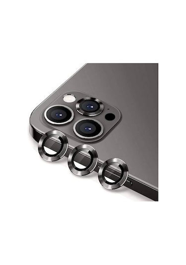 Apple Uyumlu iPhone 12 Pro Max Metal Çerçeveli 3'lü Kamera Lens Koruyucu-siyah