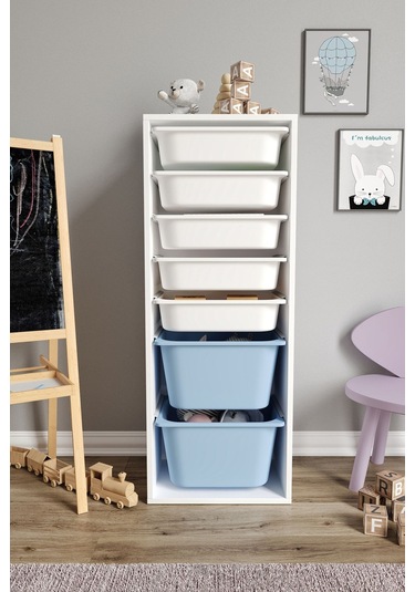 %100 Mdf - Xl Mono 7 Sepetli Oyuncak Dolabı Mavi