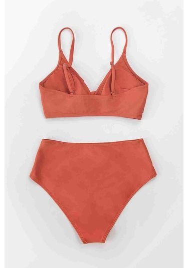 Angelsin Özel Tasarım Önden Çarpraz Bikini Üstü Kırmızı 001