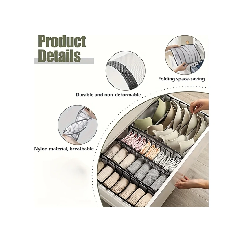 Gateesat 1 Adet Gri 6 Bölmeli Katlanır İç Çamaşırı Çekmece Düzenleyici Gri