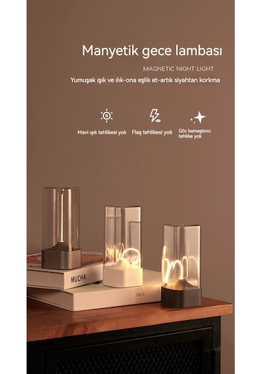Taşınabilir Manyetik Emişli Gece Lambası Masa Lambası Kamp Yatak Odası Başucu Gece Lambası Kanca İle Geliyor-gümüş Gümüş