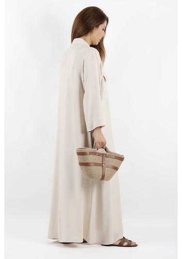 Prive Kadın Plain Bej %100 Viskon Maksi Boy Cepli Yazlık Uzun Elbise Bej