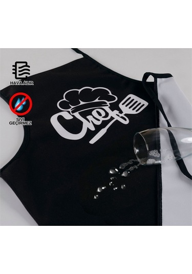 Beautiful İkili Paket Sıvı Geçirmez Su Geçirmez Mutfak Önlüğü Siyah3