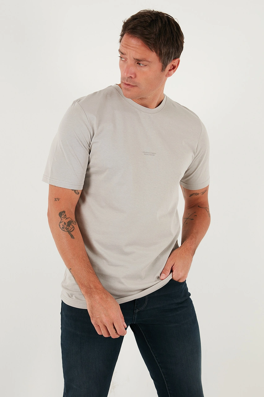 Buratti Yazı Detaylı Pamuklu Regular Fit Bisiklet Yaka Erkek T Shirt 59020203 Kül