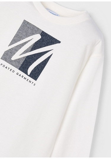 Erkek Çocuk Normal Kalıp Uzun Kollu Harf Aplikeli T-shirt - Krem SIYAH