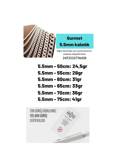 5,5mm Gurmet Model 925 Ayar Gümüş Erkek Kadın Kolye Zincir 2472532776430