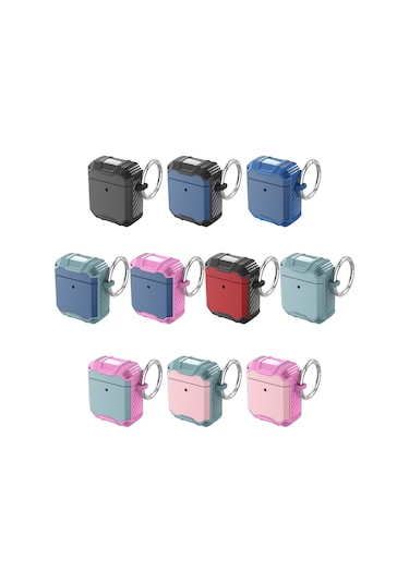 Kablosuz Kulaklık Tpu + Pc Darbeye Dayanıklı Kılıf Airpods Uyumlu 1/2 Pembe İçin Kancalı Pembe