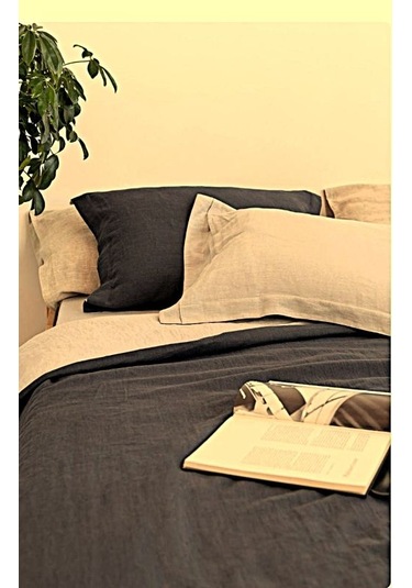 Siyah-naturel 100%100 Pamuklu Yıkamalı Vintage Çift Kişilik Nevresim Takımı, 200 X 220 Siyah