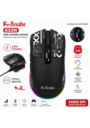 Rgb Gaming Mouse 24000 Dpı Kablosuz 2.4g Bluetooth Type-c Şarjlı Oyuncu Mouse Şarj Standlı Ms-ks2ns Rgb Gaming Mouse 24000 Dpı Kablosuz 2.4g Bluetooth Type-c Şarjlı Oyuncu Mouse Şarj Standlı Ms-ks2ns