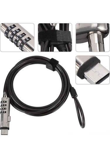 Shineyee 4 Basamaklı Şifreli Usb Bilgisayar Kilitli, Alüminyum Birleşmeli Dayanıklı Çelik Kablo İle Anti-hırsızlık Koruma