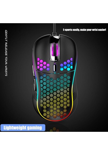 Kablolu Usb Oyun Faresi 4800 Dpı 6 Düğmeli Ayarlanabilir Petek Delikli Mekanik Fare Işıklı Siyah Diğer