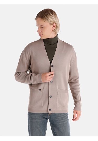 Colins Regular Fit Bej Erkek Hırka Cl1065216 Açık Kahverengi