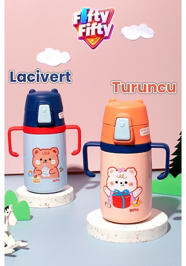 400 Ml 316l Paslanmaz Çelik Pipetli Çocuk Termosu Taşıma Kulplu Askılı Çift Duvar -ffr400ml4011 Lacivert