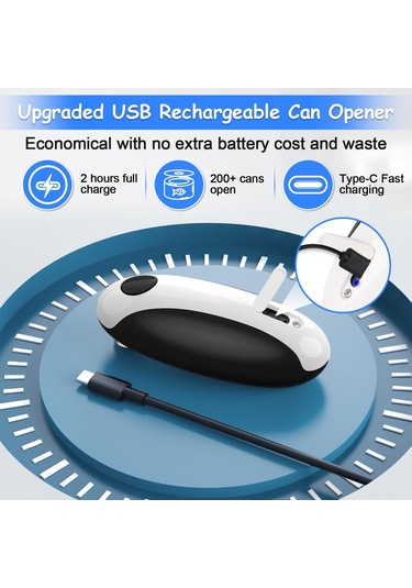 Moveevo Usb Şarjlı Çelik Elektrikli Kutu Açıcı, Çok Boyutlu Kutu Uyumlu, Siyah-beyaz Model Siyah - Beyaz