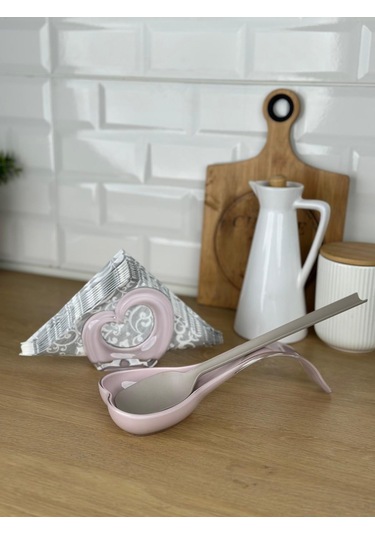 Okyanus Home Çift Baskı Kepçe Kaşık Altlığı Ve Peçetelik Pembe Pembe