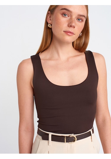 Dilvin 20977 Kalın Askılı Poliamid Atlet-koyu Kahve Koyu Kahve