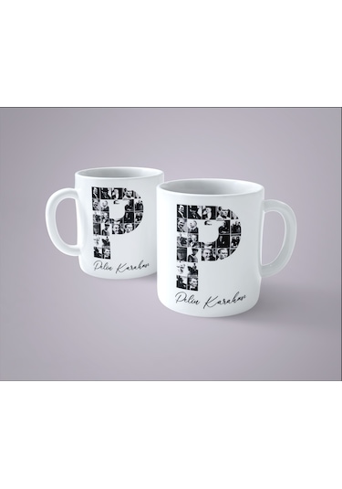 Kişiye Özel İsimli Atatürk Resimleri İle Bezenmiş P Harfi Baskılı Kupa Bardak